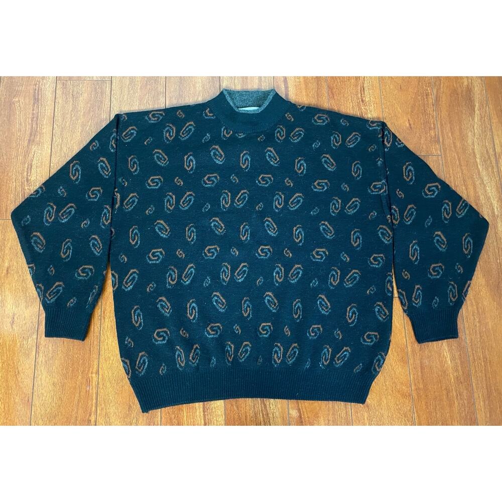 VTG 90s Men Alessandro B. mock neck wool blend geometric pullover sweater XL